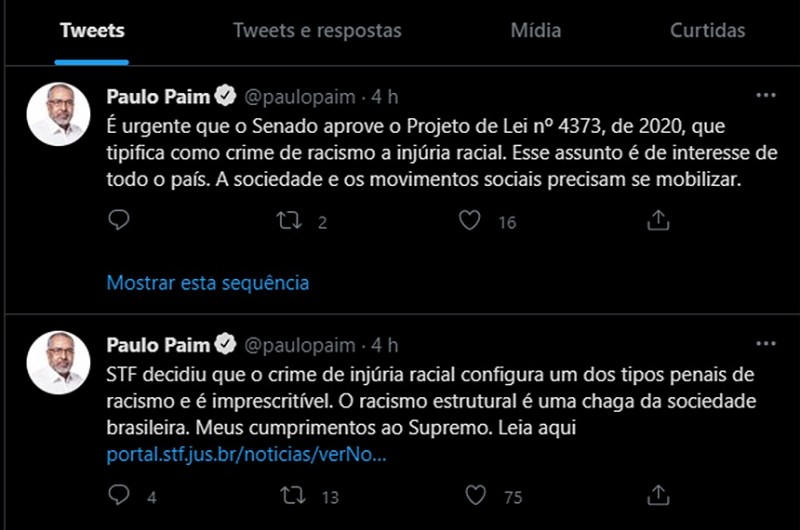 Paim volta a cobrar votação de seu projeto que classifica injúria racial como racismo